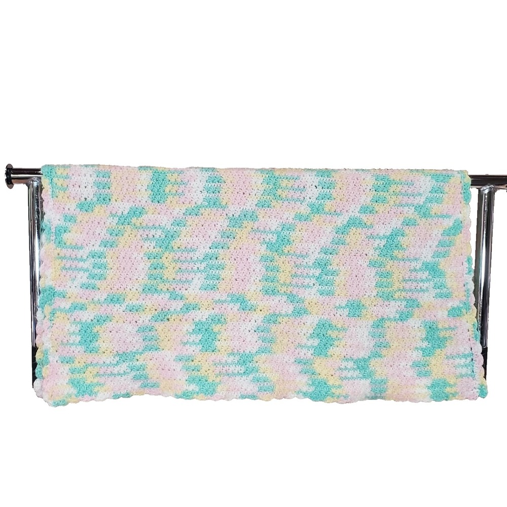 Handmade Crochet baby blanket scalloped edge pastel colors 25"x27"
